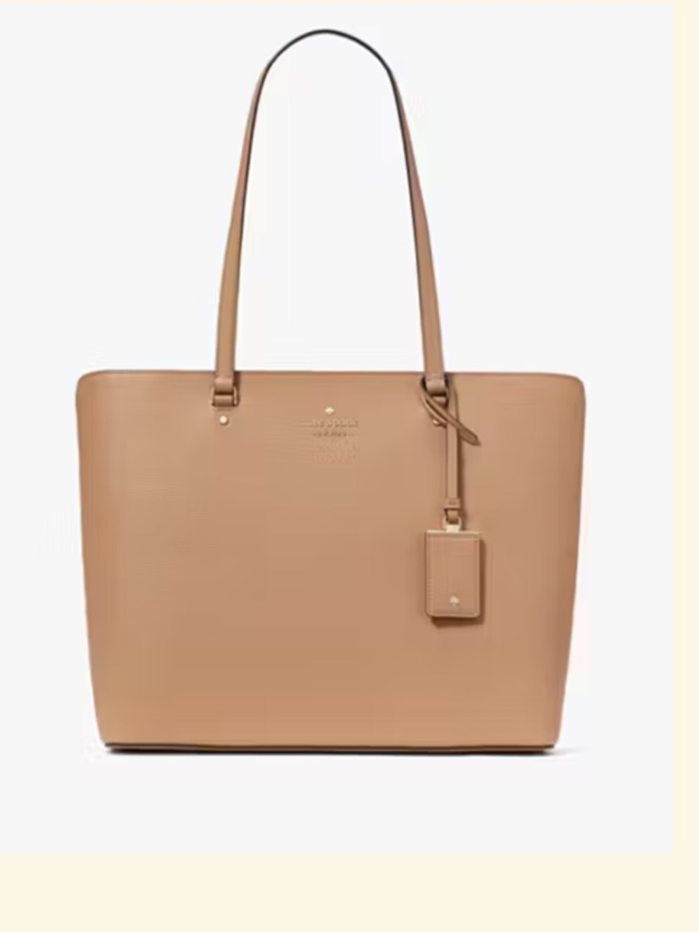 kate spade Tan Pebbled Leather Tote with Luggage Tag Accent